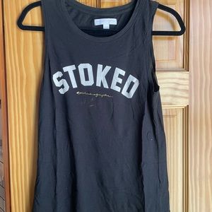 “Stoked” tank from spiritual Gangster -distress detail